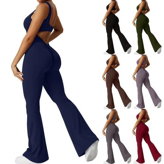 Women's Fashion Jumpsuit Solid Color Sexy Backless Tight Fitting Clothing Elastic Sports Sleeveless Jumpsuit комбинезон женский Yoga Shop 2018